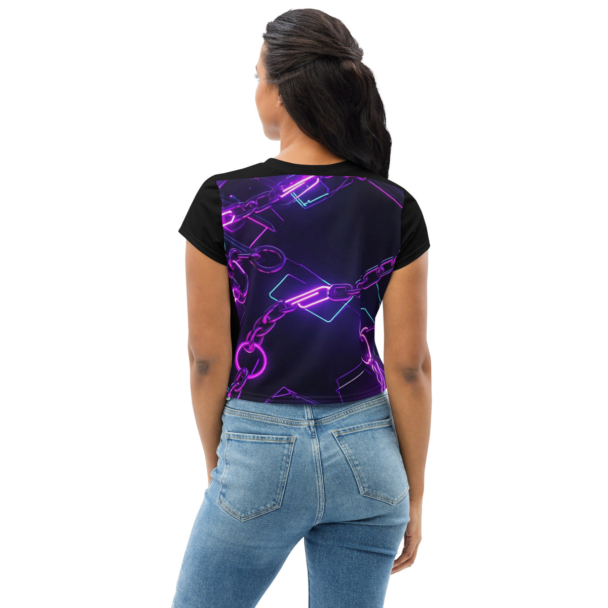 AI Neon Chain Print Crop Tee