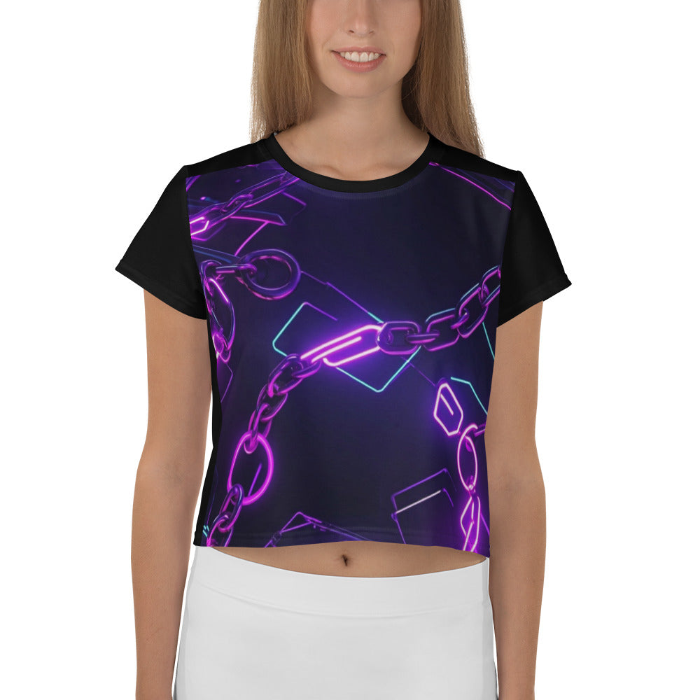 AI Neon Chain Print Crop Tee