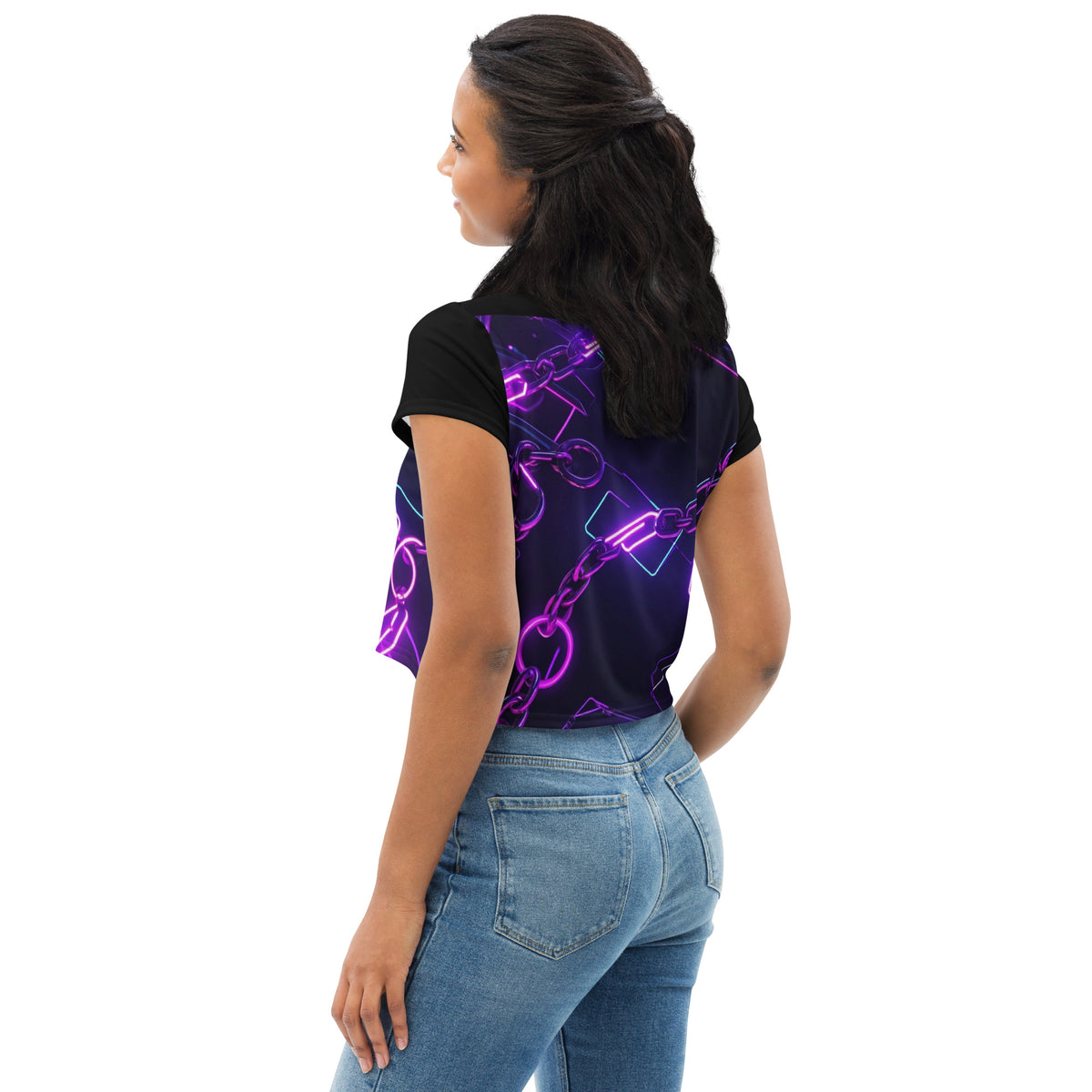 AI Neon Chain Print Crop Tee