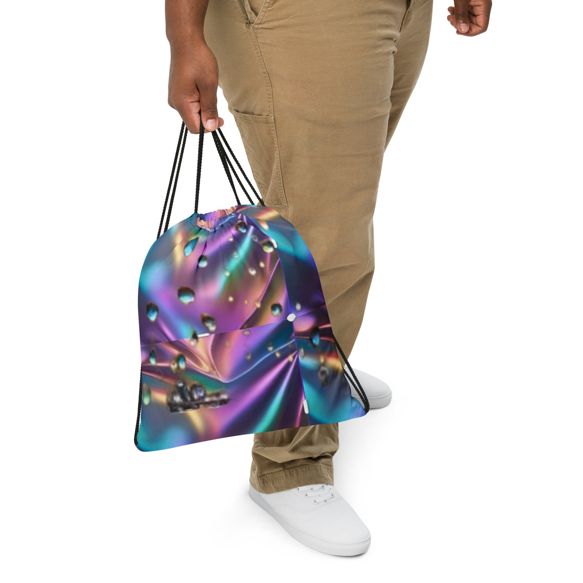 Neon rhythms Raindrops Drawstring bag