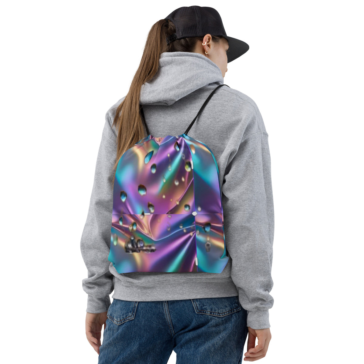 Neon rhythms Raindrops Drawstring bag