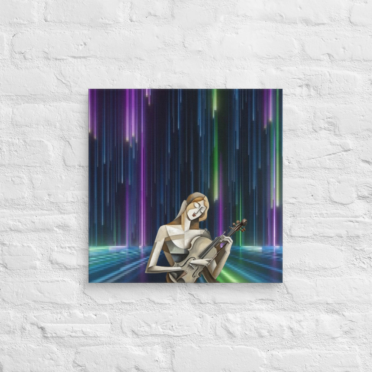 AI fusion Art canvas - Cubism and neon rain