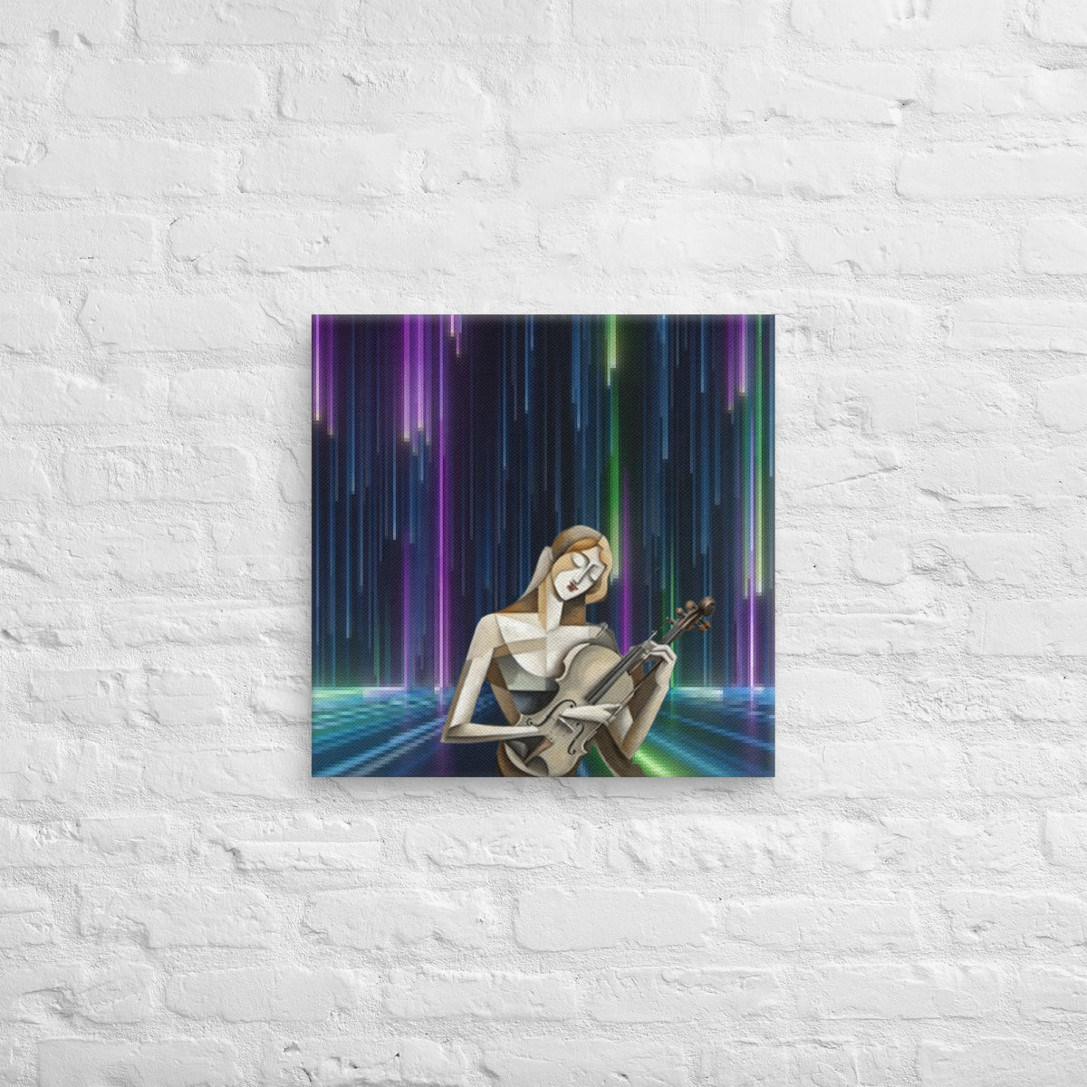 AI fusion Art canvas - Cubism and neon rain