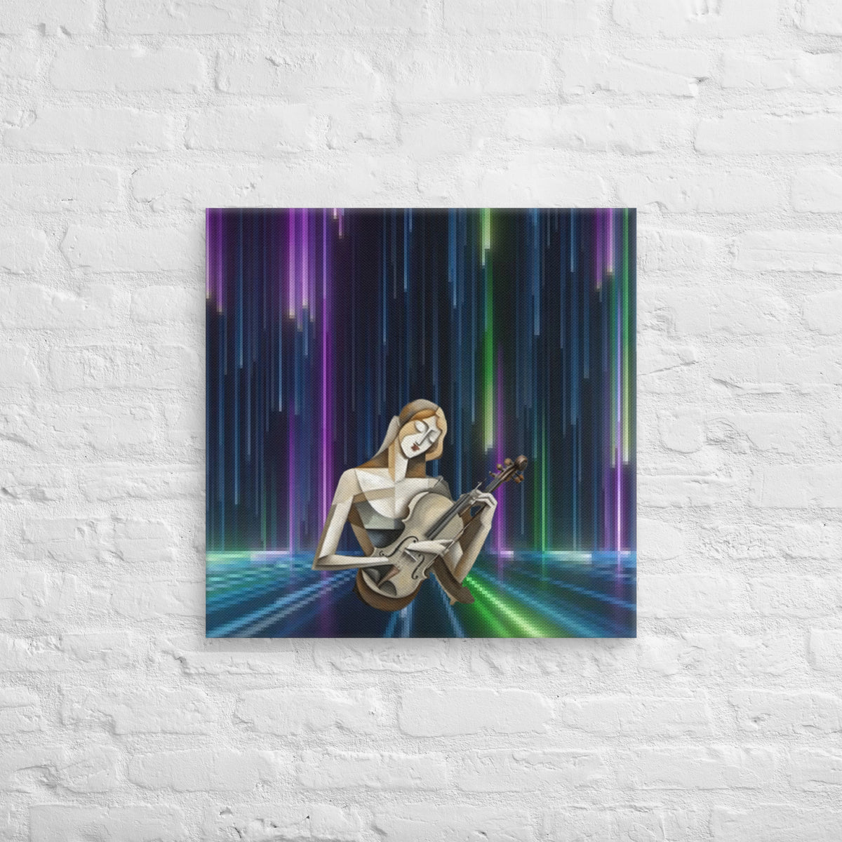 AI fusion Art canvas - Cubism and neon rain