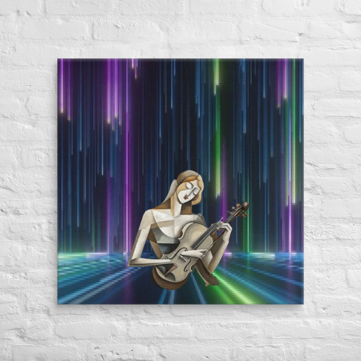 AI fusion Art canvas - Cubism and neon rain